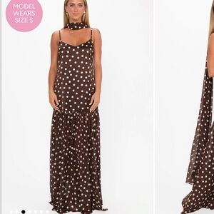 Show Me Your MuMu Brown Polka Dot Maxi Dress - missing neck scarf!